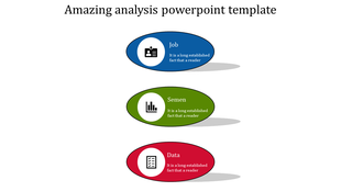Three oval graphics in blue, green, and red with white symbols and text labels for analysis presentation.