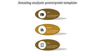 Three yellow oval shapes arranged vertically with icons and text inside, paired with soft gray shadows.