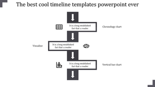 Slide design featuring three gray and white blocks with downward arrows, illustrating a simple timeline process.