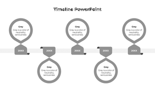Orange hierarchical timeline with three levels, each linked to descriptive captions areas placed in a grey backdrop.