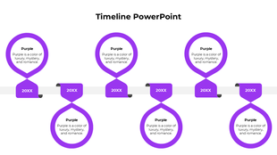 Grey timeline with looped milestones labeled 20XX connected by a horizontal line placed in a white background.
