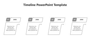 Gray timeline with four stages, each linked to a text box, designed for a structured visual flow.