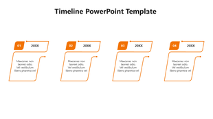 Blue timeline template with four stages labeled from 01 to 04, with caption areas each connected to text boxes.
