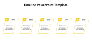 Green color coded timeline with five steps, numbered from 01 to 05, linked to description boxes placed in white backdrop.