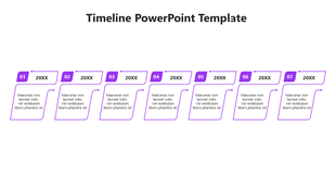 A vibrant timeline PowerPoint template with seven steps and purple accents.