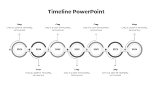 Vertical timeline slide with three yellow diamond milestones connected to circular nodes, linked to text boxes with icons.