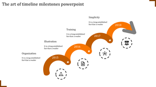 Dynamic blue timeline infographic showing four key years, with a wave-like flow and corresponding milestone icons.