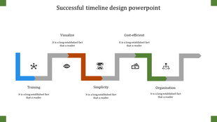 Multicolored zigzag timeline with icons and text, featuring blue, brown, green, and gray text sections for key concepts.