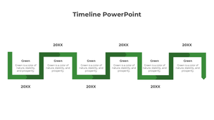 Modern green pathway timeline with five segments, arrows indicating flow, and text blocks describing the color green.