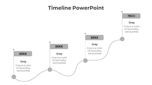 Minimalist grey timeline design featuring four milestone markers on a wavy path, each with a flag and placeholder text.