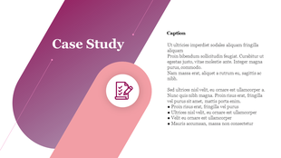 Case study slide with pink and purple gradient background, featuring a checklist icon, and text on the right side.