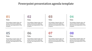 Clean and minimalistic agenda template with eight evenly spaced sections for content organization.