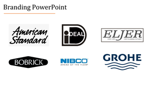 Branding slide featuring six company logos arranged horizontally, using a mix of black and blue colors on a white backdrop.