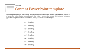 Content template with orange and black text, featuring organized list sections and a horizontal line.