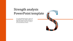 Modern slide with a strength analysis theme, incorporating a creative text mask effect and geometric orange accents.