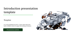 Introduction slide featuring an illustartion of a car frame with text on the left and a green labeled box below.