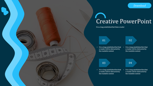 Creative PowerPoint slide featuring measuring tape and thread with numbered sections for text.