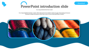 Introductory slide with a rectangular frame of colorful sewing threads and a circular inset of wool yarns.