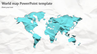 World map with a turquoise overlay, set against a wrinkled white paper backdrop.