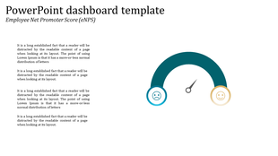 PowerPoint dashboard template displaying Employee Net Promoter Score with a gauge and two emojis.