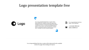 Logo template featuring a layout with a black and white circular logo and contact information with placeholder text.