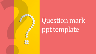 Slide with a question mark symbol made from white dots on a yellow section, set against a pink background.