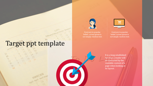 Target PPT template with a calendar background, featuring icons and text about Lorem Ipsum.
