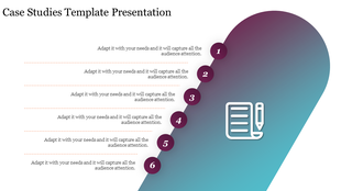 Numbered list from 1 to 6 on a gradient arrow background with a document icon, aligning with text placeholders.