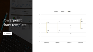 Chart template with a split layout, featuring a minimalistic vertical line chart on the right and a dark overlay with text.