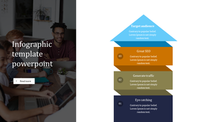 Infographic template with a four ayer pyramid diagram labeled from eye catching and target audience. 
