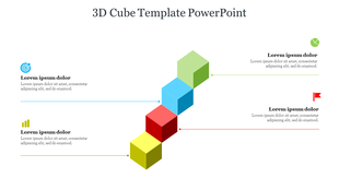 Slide featuring a 3D structure with green, blue, red, and yellow cubes, paired with icons and captions around it.