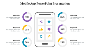 Mobile app interface illustration with pie charts displaying various percentages.