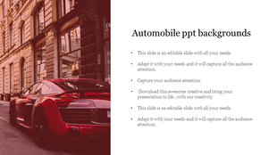  Red high-performance automobile vehicle on a classic city street, paired with text space on the right. 