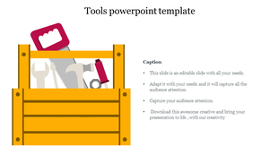 Illustration of a yellow toolbox filled with various tools, placed on the left, with descriptive text on the right.
