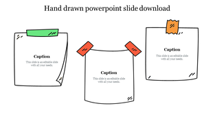 Hand drawn PowerPoint slide featuring sticky notes with captions on a white backdrop.