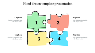 Colorful hand drawn puzzle graphic with numbers 1–4, paired with text areas at each corner for captions areas.
