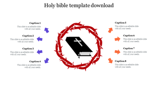  Holy Bible template featuring a Bible icon surrounded by arrows and a crown of thorns, representing a flow.
