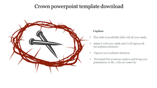 Illustration of a thorn crown encircling two crossed nails, representing a symbolic design with caption areas.
