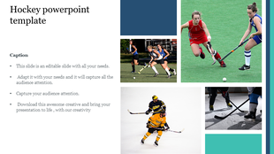 Collage-style hockey template featuring images of field hockey and ice hockey players in action.