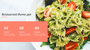 Restaurant themed PowerPoint slide with an image of pasta and caption placeholders.