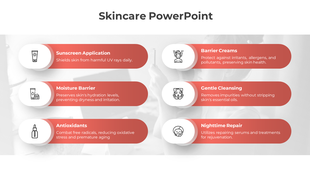 Six-step skincare routine layout with oval sections for icons and brief descriptions on a light background.