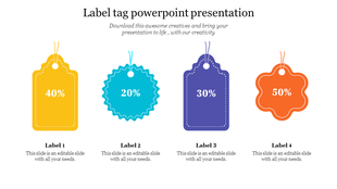 Slide featuring four tags in yellow, blue, purple, and orange, each displaying a percentage, on a white background.