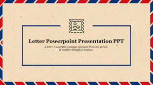 Envelope-themed presentation slide with a border of red and blue stripes and a letter icon in the center.