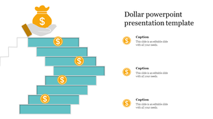 Dollar themed slide with a stair step design and dollar icons representing financial growth or investment steps.