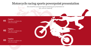 Silhouette of a motorbike rider performing a stunt on the right, with three numbered placeholder text areas.