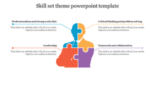 PowerPoint slide highlighting essential skills, featuring a split image of a professional with labeled skill areas.