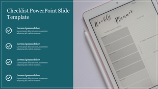 A checklist PPT slide featuring a weekly planner layout and text sections.