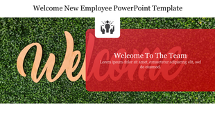 Welcome sign on a green leafy background with a red overlay and the text.