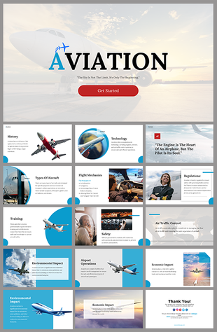 Comprehensive aviation slides featuring various slides on topics like history, technology, and flight mechanics.