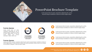 Brochure template with a diamond frame photo of a man, two progress charts, and contact details with yellow accents.